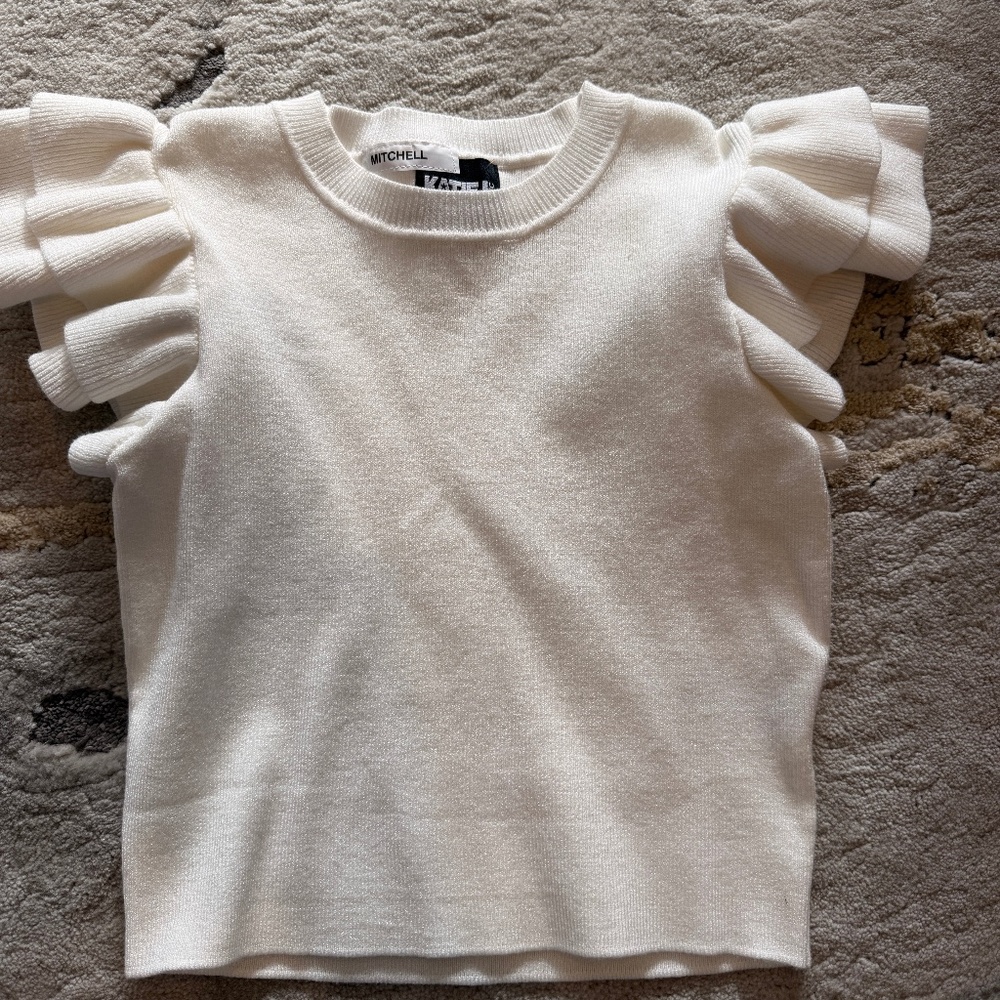 Katie J NYC Juniors X-Small Short Sleeve Sweater with Ruffle Sleeves